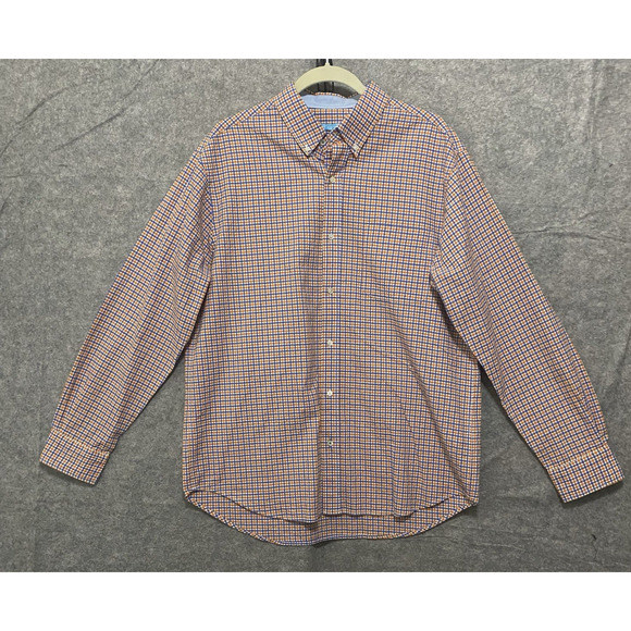 J. McLaughlin Seersucker Shirt Mens Sz M Blue Orange Check Pocket‎ Lightweight - Picture 1 of 8